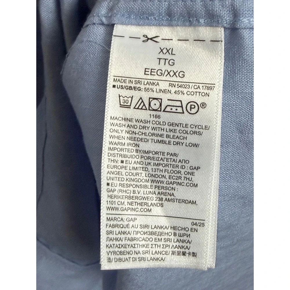 GAP Linen Blend Camp Men's Shirt XXL Blue NWT Button Up Pocket‎ Tropical XXL